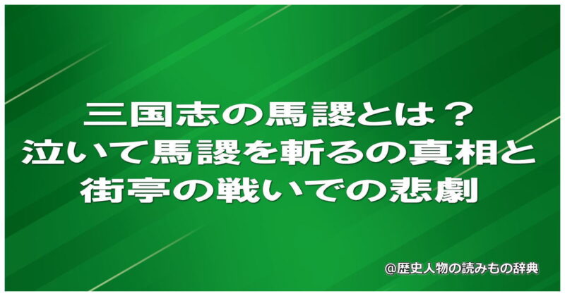 三国志の馬謖とは?泣いて馬謖を斬るの真相と街亭の戦いでの悲劇